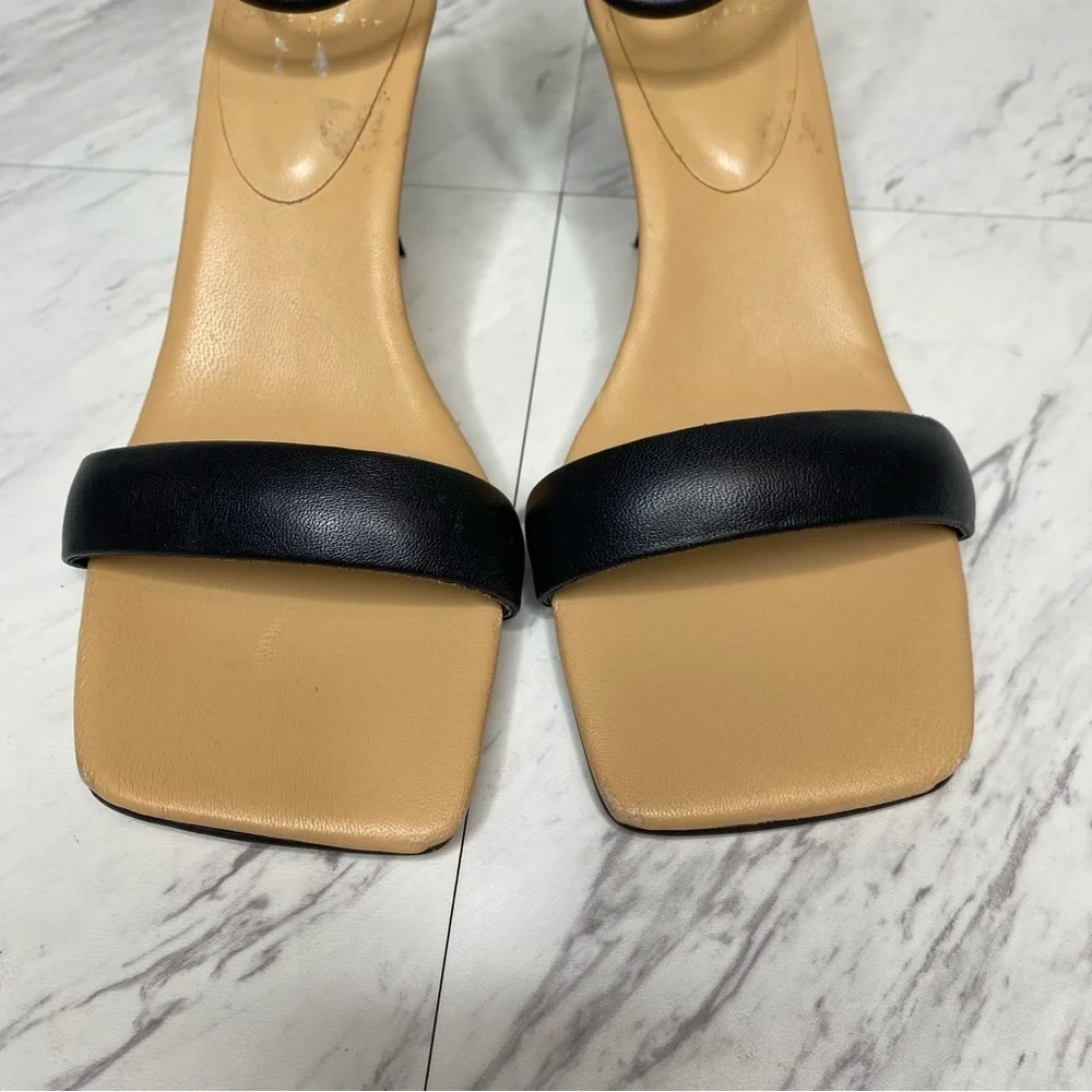 New! Marc Fisher Derine Black Leather Square Toe Heeled Sandal 7 1/2